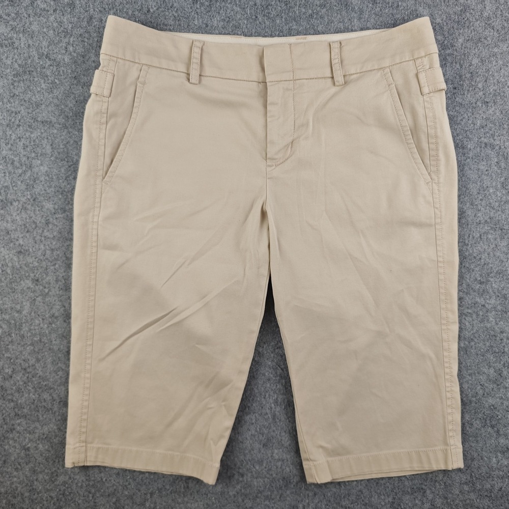 Vince Bermuda Shorts Women's Size 2 Beige Khaki Cotton Stretch Flat Front Chino